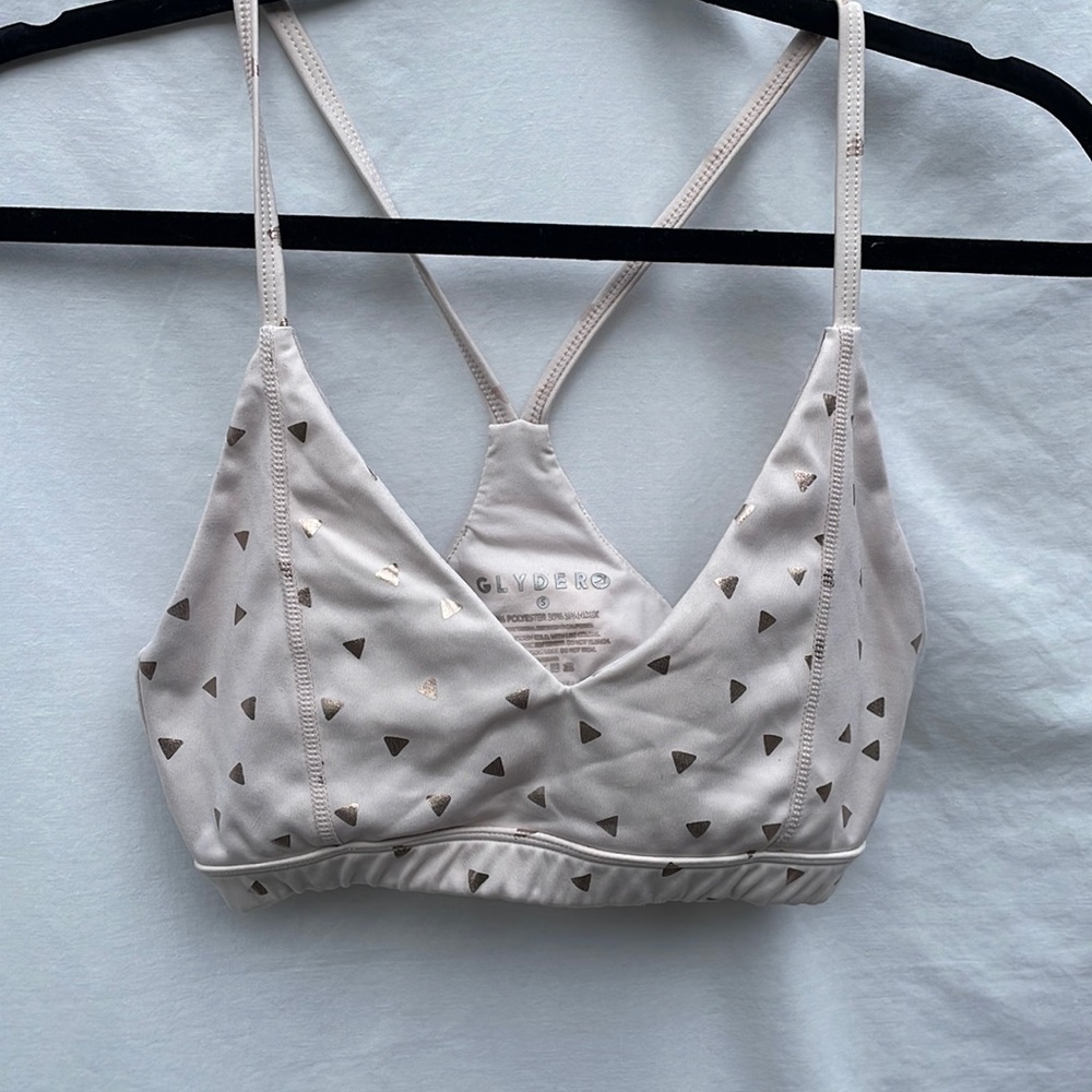 Glyder sports bra, shimmer/pink size small